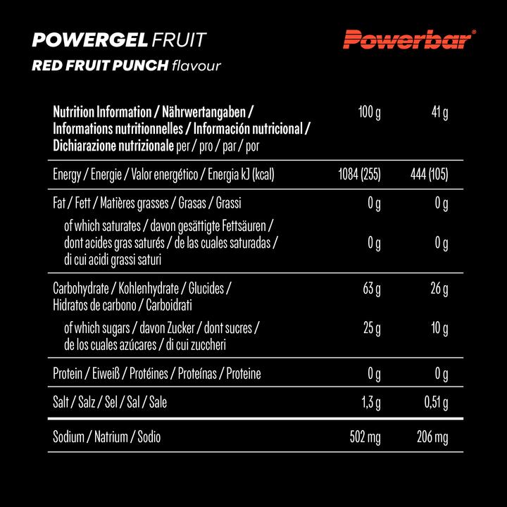 Nährwerte und Zutaten Powerbar PowerGel (Himbeere, Granatapfel, 24 Stk., 984 g)