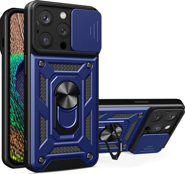 Actual product image Hurtel Hybrid Armor Camshield case for iPhone 14 Pro armored case with camera cover blue (Apple iPhone 14 Pro)