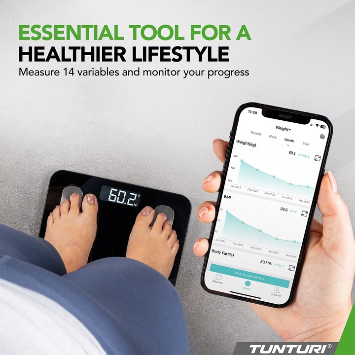 Immagine prodotto Tunturi SC30 Intelligente Analyse-Waage mit APP (180 kg)
