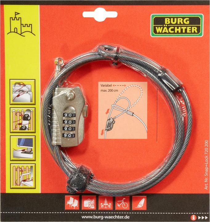 Produktbild Burg Wächter Kabelschloss mit Zahlen 720 200 Snap+Lock (200 cm)