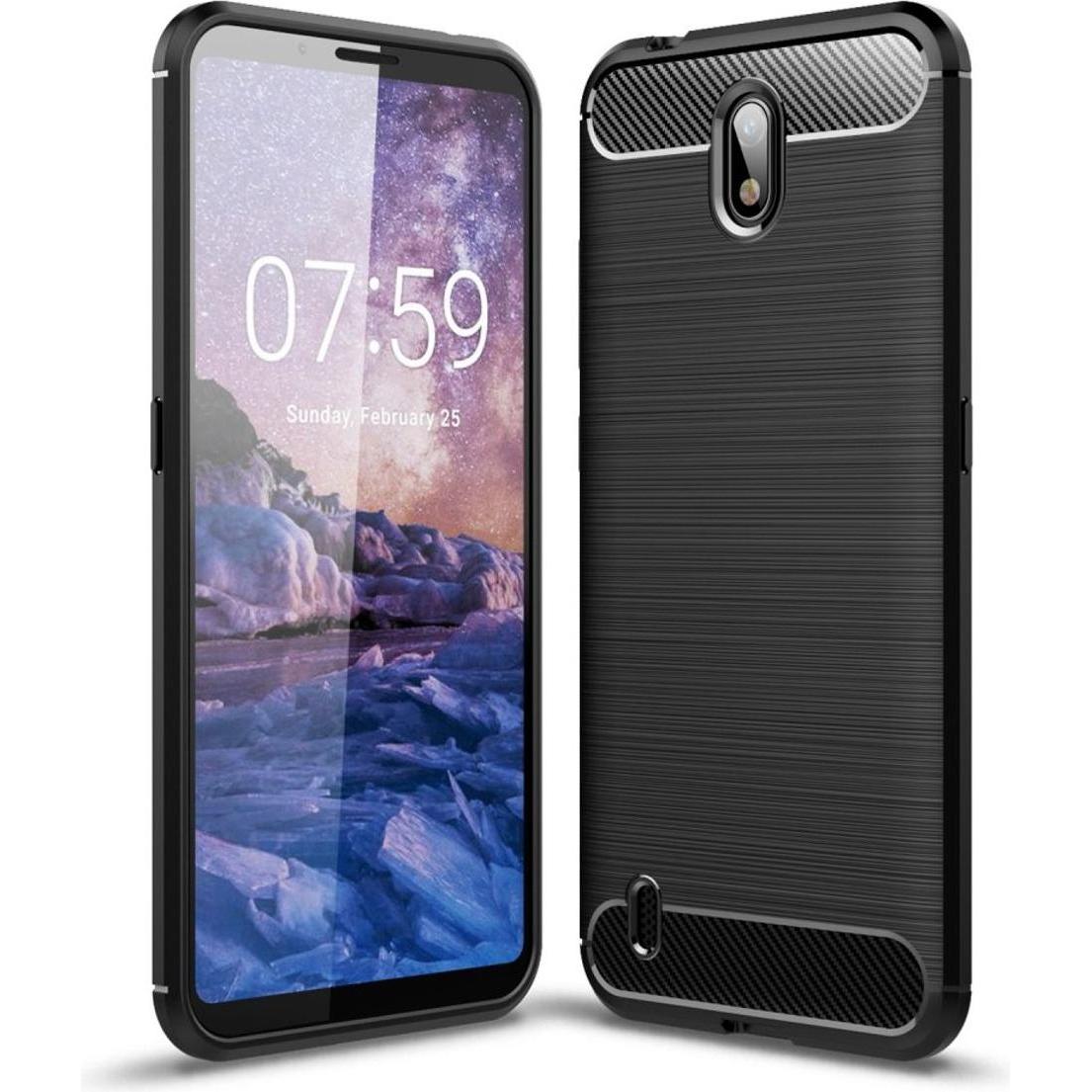 König Design Hülle Handy Schutz für Nokia C1 Case Cover Bumper Carbon Optik Etui TPU Schwarz (Nokia 1), Smartphone Hülle...