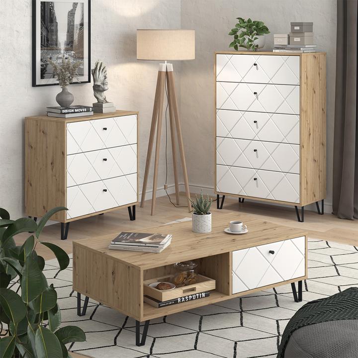 Produktbild Vichy Lowboard Nizza, Artisan/Weiss/Weiss, 150.2 x 60.2 cm mit 3 Schubladen & 2 Türen