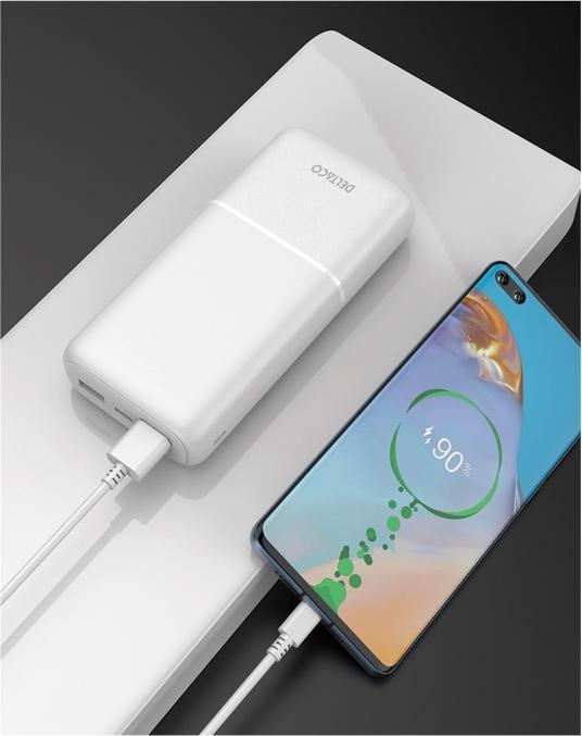 Immagine prodotto Deltaco Powerbank 20.000 mAh, 2x USB-A, 1x USB-C - Bianco (20000 mAh, 10.50 W, 74 Wh)