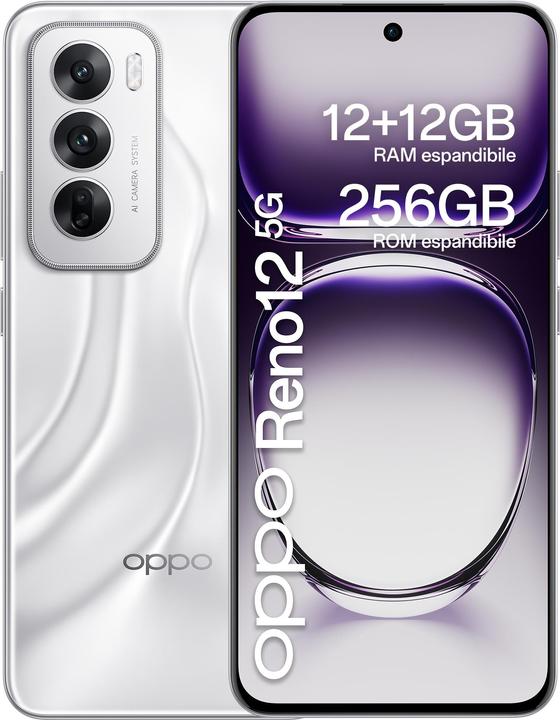 Actual product image OPPO Reno12 5G (256 GB, Astro Silver, 6.70", Dual SIM, 5G)