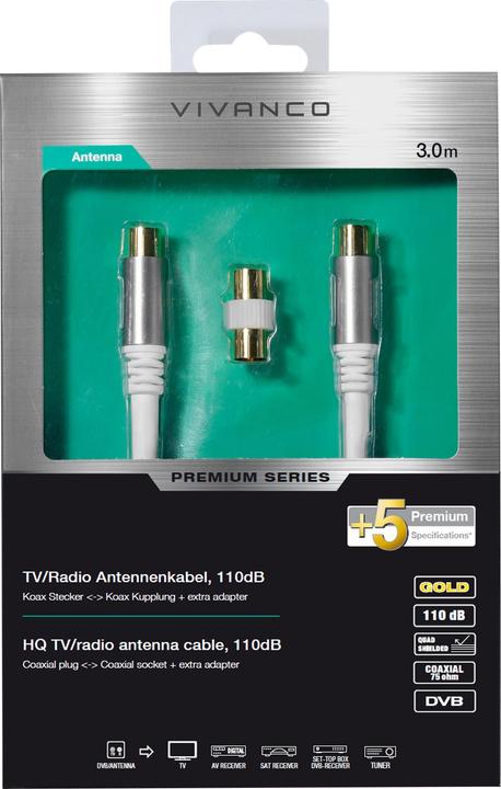 Actual product image Vivanco Antennas, SAT, TV, receiver connection cable (1x coaxial plug (110 dB, Antenna cable)