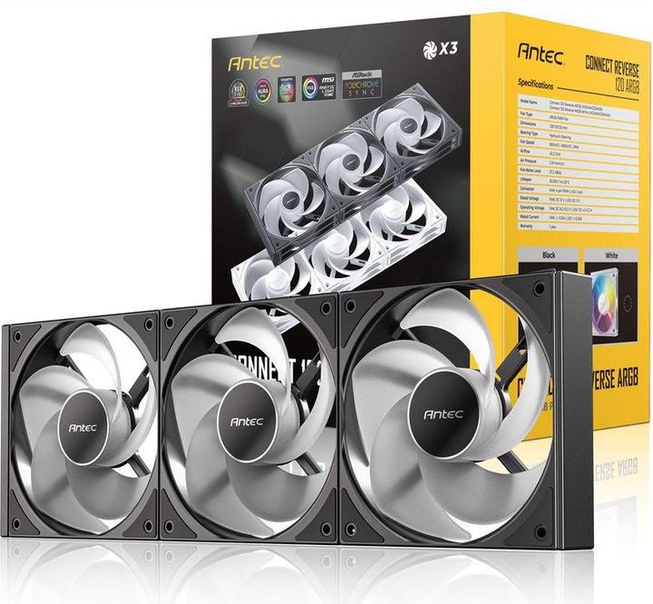 Actual product image Antec Connect 120 Reverse ARGB PWM Zwart set van 3 (120 mm, 3x)