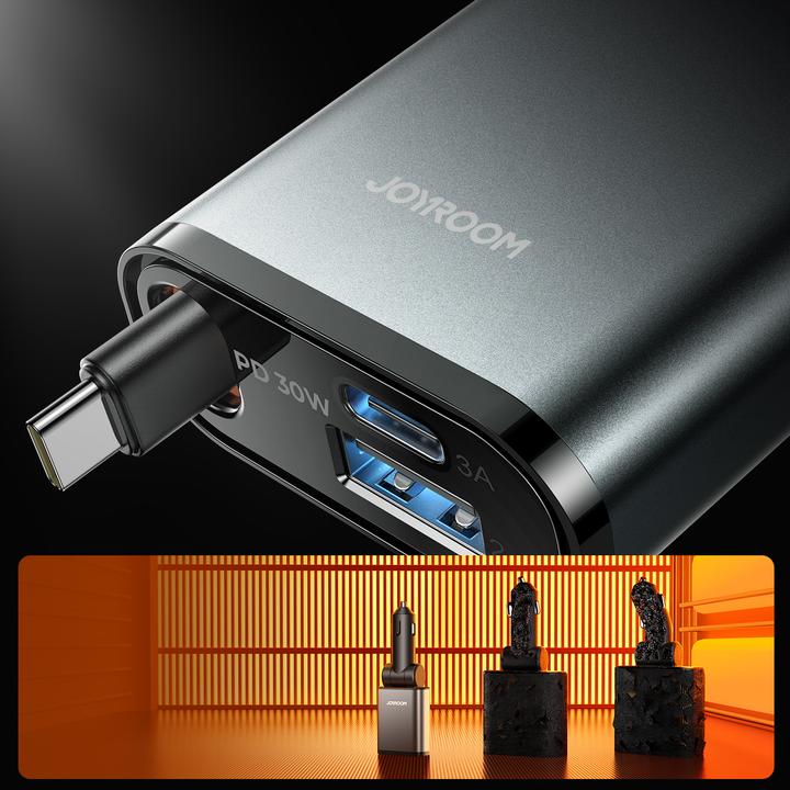 Actual product image Joyroom 3-in-1 Car Charger with Retractable USB-C Cable