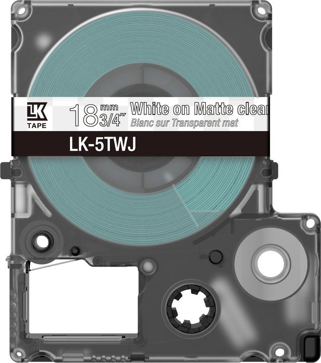 Actual product image Epson Matte Clear/White 18mm LK-5TWJ (1.80 cm, White, Transparent)