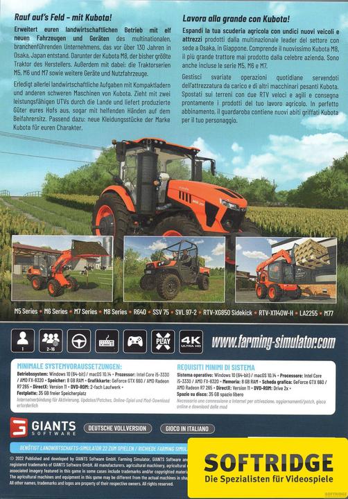 Produktbild Giants Software Landwirtschafts-Simulator 22 - Kubota Pack (PC, DE, IT)