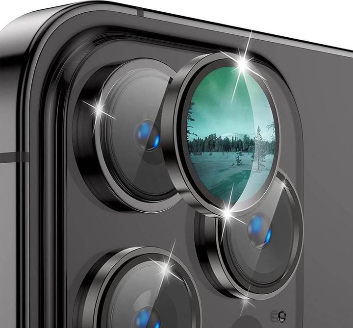 Actual product image Enkay iPhone 15 Pro / 15 Pro Max - Camera Lenses Bulletproof Glass black (3 pcs., Apple iPhone 15 Pro, Apple iPhone 15 Pro Max)