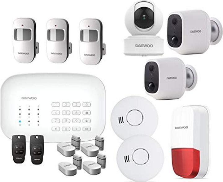 Daewoo WLAN/GSM-Alarmsystem mit 3 Kameras, Sirene und 13 Zubehörteilen für Modellschutz