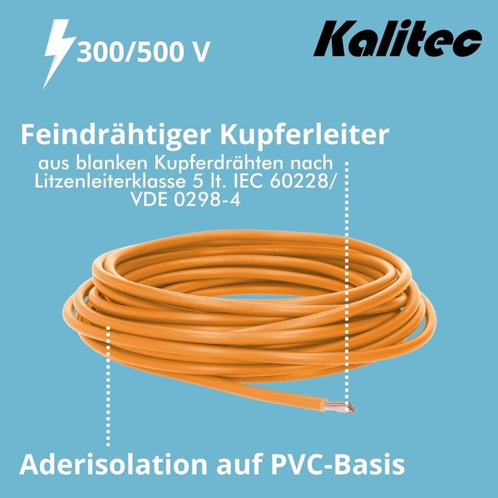 Actual product image Kalitec 10 metre H05V-K 1 mm² orange wiring cable I flexible core cable I PVC single core I L (10 m)