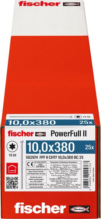 Produktbild Fischer PowerFull II 10,0x380 ZK TX VG blvz 25 (25 Schrauben pro Stück)