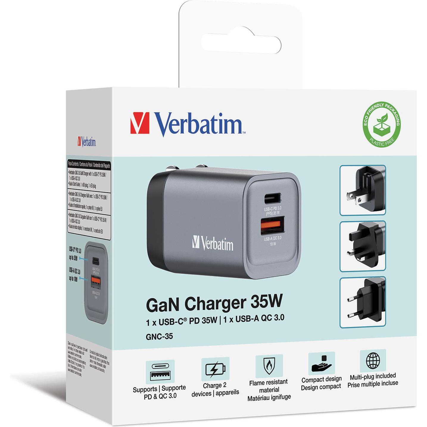 Thumbnail - Verbatim GNC-35 GaN Charger 2 35W USB (35 W), USB Ladegerät, Grau
