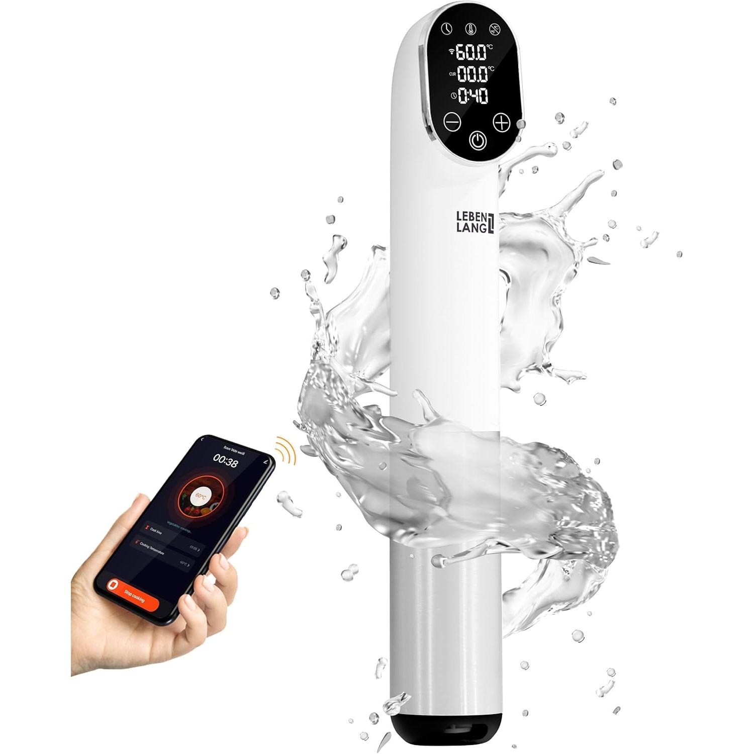 Lebenlang Bastone Sous Vide - LBS4648-N, Vaporiera + Cuociriso, Bianco, Argento