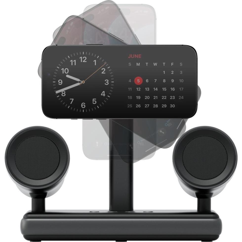 Energea Wireless charger Magaudio Stand 2in1 Qi2 with stereo speaker graphite (15 W), Caricabatteria senza fili, Grigio