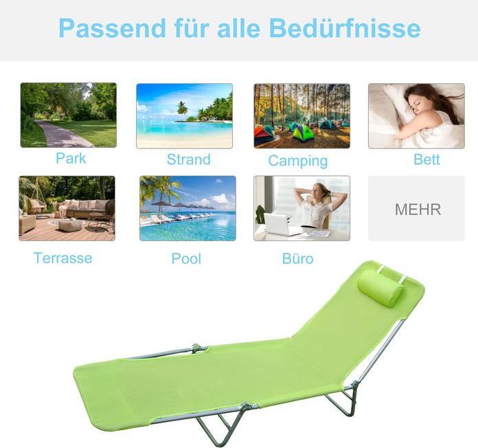 Produktbild Swisshandel24 Sonnenliege Gartenliege Relaxliege Bäderliege Zweibeinliege 4 Farben (Grün) (182 cm)