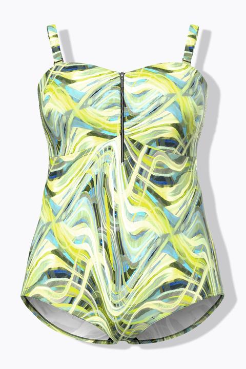 Actual product image Ulla Popken Abstract Wave Zip Front Swimsuit (52)