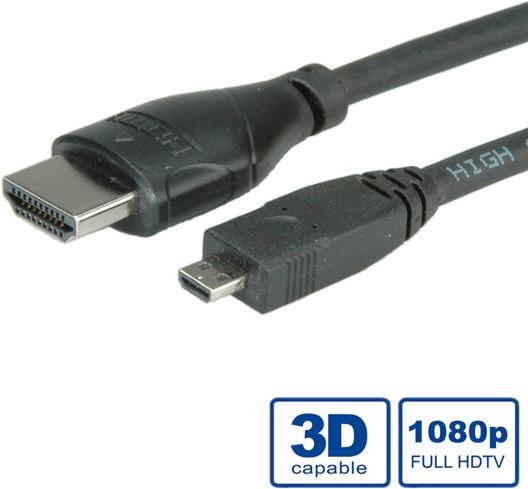 Produktbild Roline micro HDMI (Typ D) — HDMI (Typ A) (2 m, HDMI, 1.4)