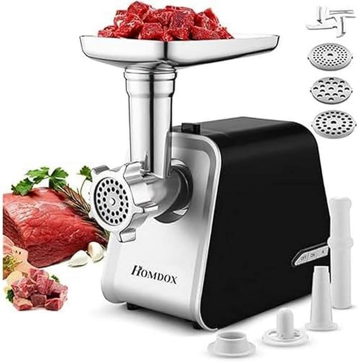 Nictemaw Electric Meat Grinder with Sausage Stuffer, 2000W, 3 Plates, Reverse Function