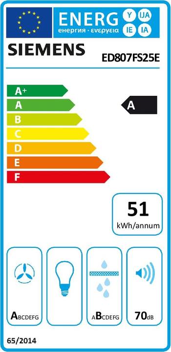 Energie-Label Siemens studioLine ED807FS25E iQ500, Kochfeld mit Dunstabzug (60 cm, Elektrokochfeld)
