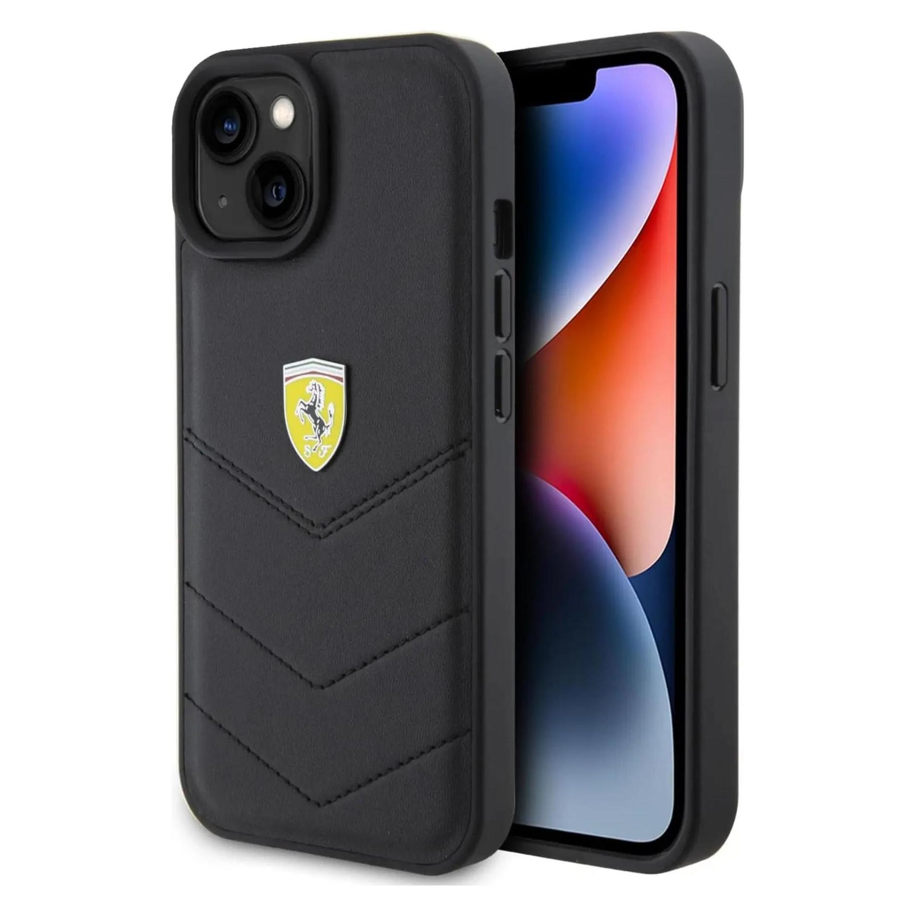 Ferrari FEHCP15SRDUK IPhone 15 6.1" Czarny/black Hardcase Quilted Metal Logo (Apple IPhone 15), Smartphone Hülle, Schwarz