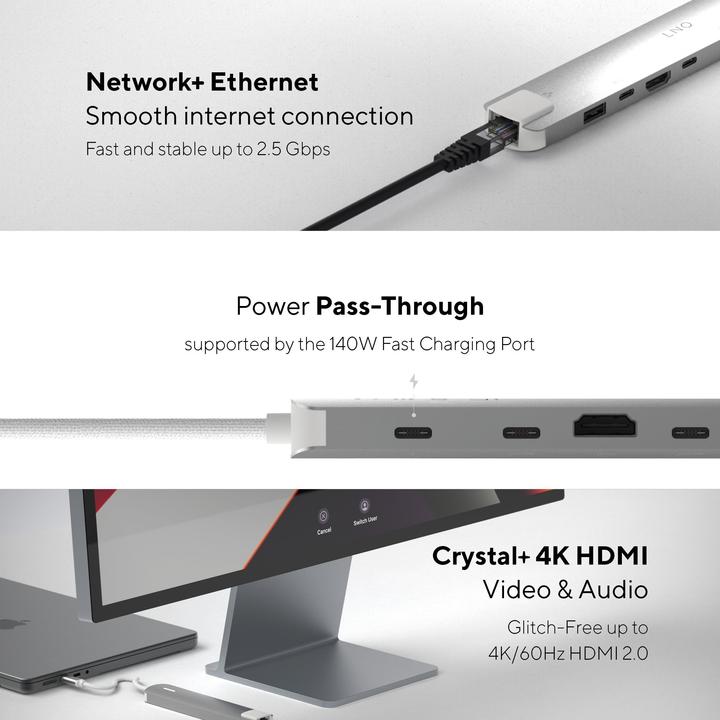 Actual product image LINQ Connects 6in1 PRO USB-C Multiport Hub 140W (USB-C, 6 ports)