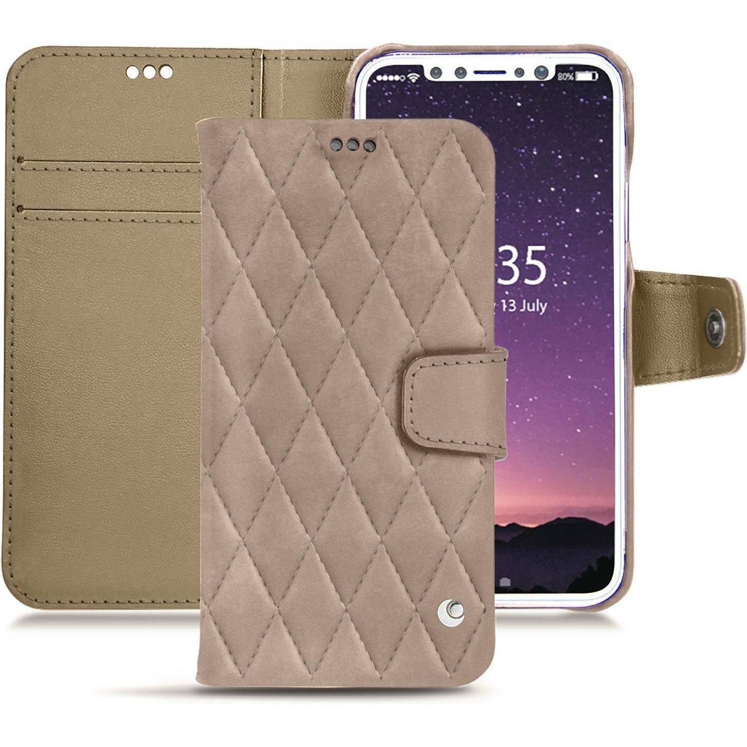 Noreve Lederschutzhülle Wallet (Apple iPhone XS), Smartphone Hülle, Beige