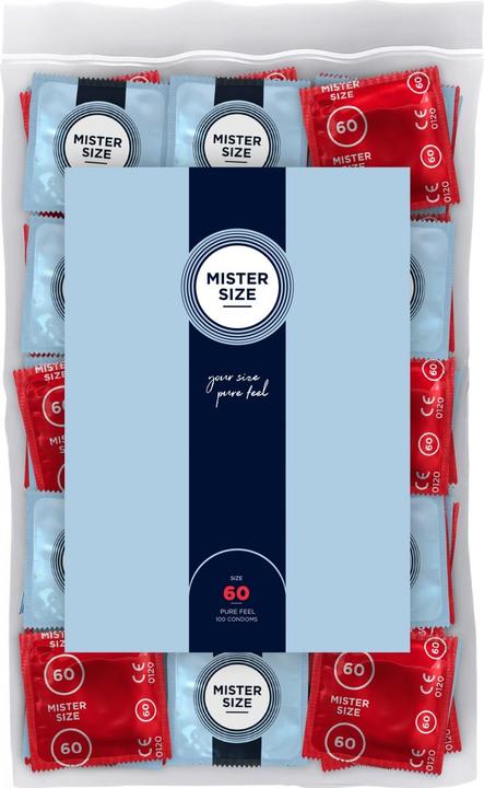 Mister Size 60 mm Kondome, 100 Stück, Naturkautschuklatex, extra dünn, silikonbefeuchtet (100 Stk.)