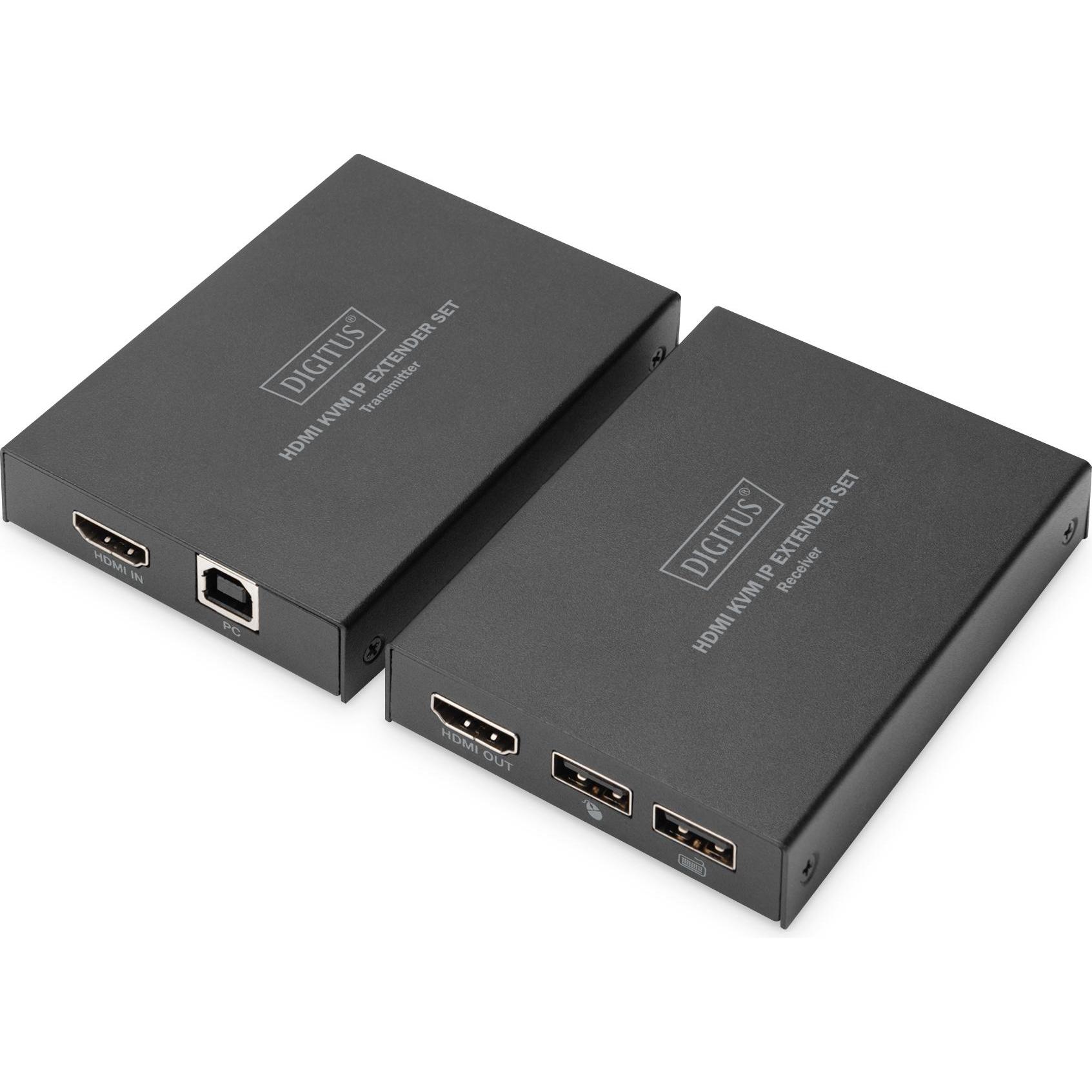 Digitus Set extender IP HDMI KVM IP, Switch KVM, Nero