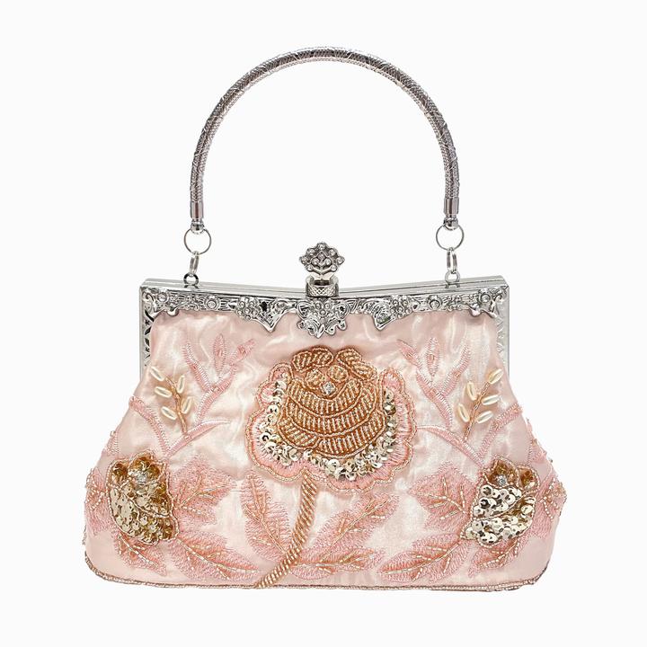 Produktbild Only-Bags.Store Perlen Blumenstickerei Abendtasche, Vintage Satin Hochzeit Handtaschen, Pailletten Clutch Clip