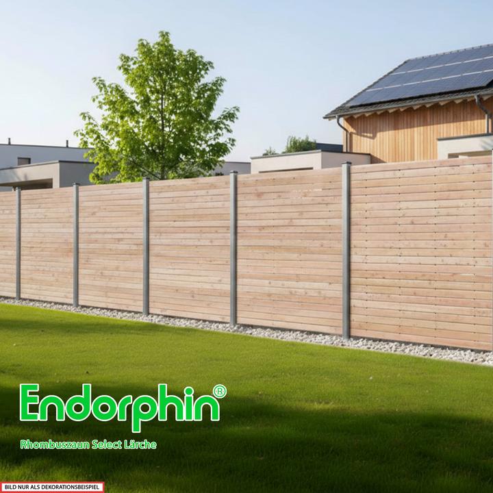 Produktbild Endorphin -Rhombuszaun Lärche 5 Element 180x180cm 6 silberne Pfosten 7x7x235cm