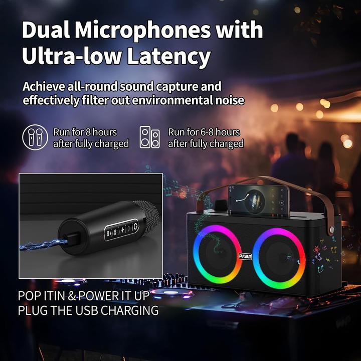 Image du produit Pkbd Karaoke-Maschine mit Bluetooth und 2 Mikrofonen