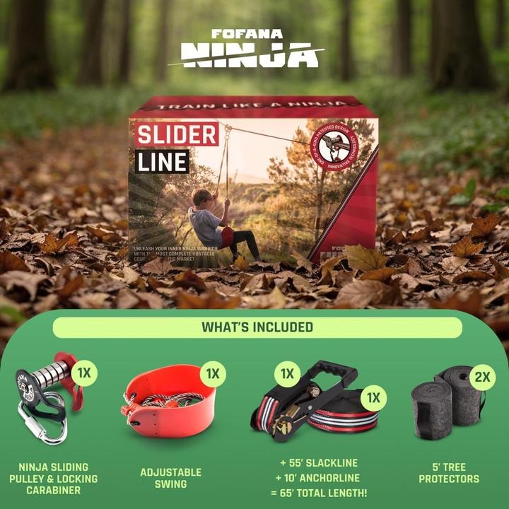 Productafbeelding Fofana Ninja Slider Zipline Katrol Kit, 20 m (20 m)