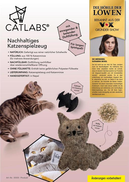 Immagine prodotto Catlabs Giocattolo per gatti Catman con radice di valeriana, fatto a mano (Palla giocattolo per gatti)