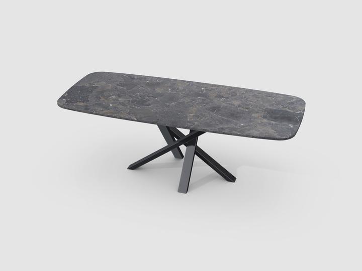 Actual product image Hans Eisenring Boat-shaped dining table Infinity, deep black matt frame (210 x 90 x 72 cm)