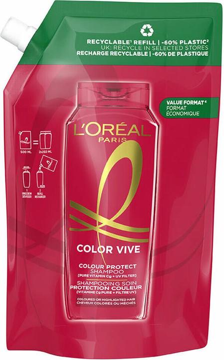 Actual product image L'Oréal Paris L'Oreal Elvive Color-Vive Protective Shampoo Refill Eco Pack 500 Ml (500 ml, Liquid shampoo)