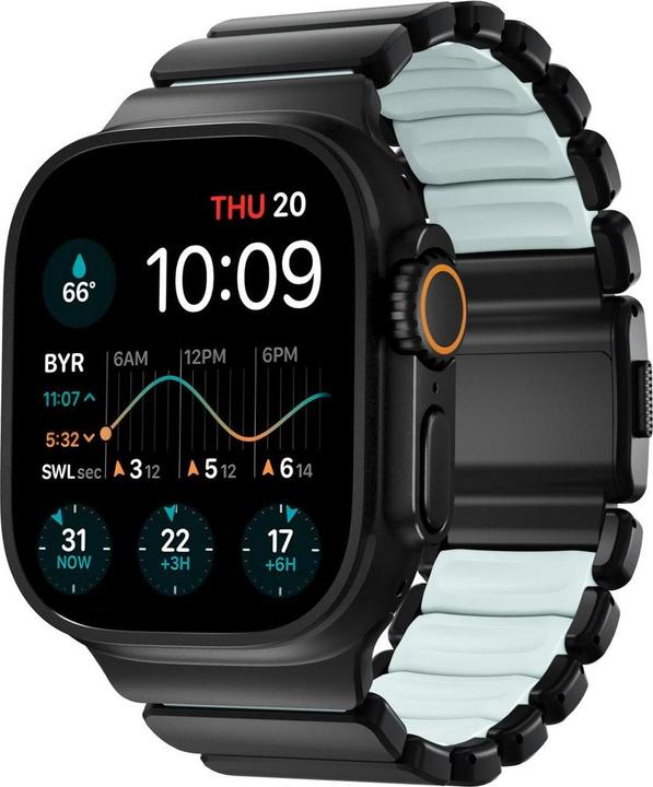 Actual product image Nomad Stratos Band Titanium Black 49mm Icy Blue Glow (22 mm, FKM, Titanium)