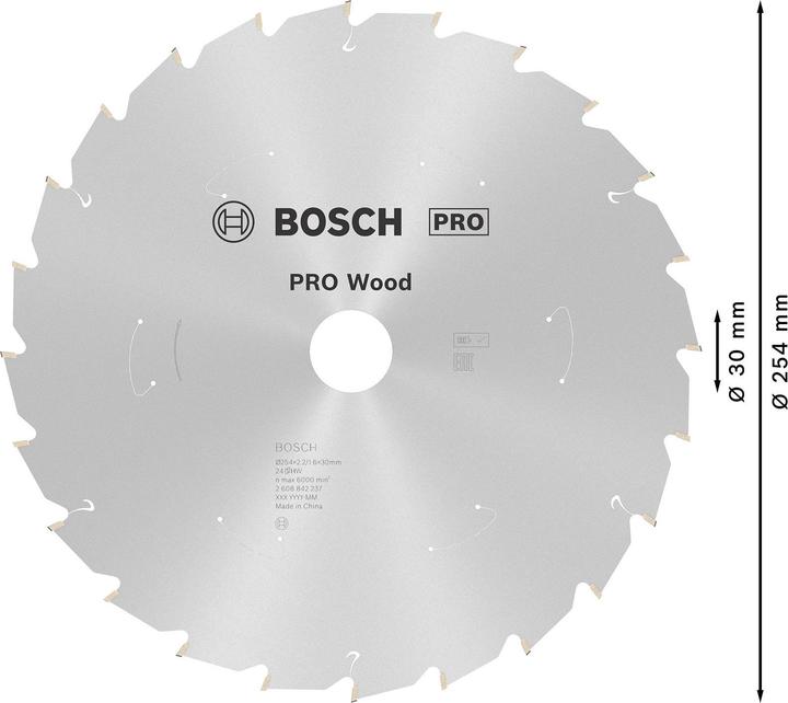 Image du produit Bosch Professional Zubehör Lame de scie circulaire PRO Wood cordless, 254 x 2,2 x 30 mm