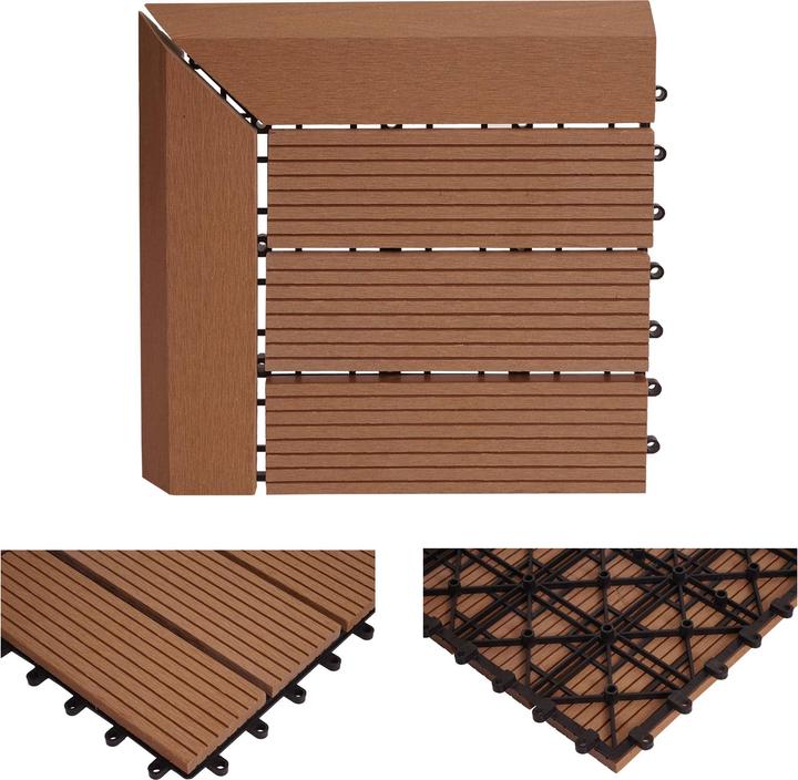 Image du produit Swisshandel24 WPC Carrelage d'angle Rhône + bordure, aspect bois terrasse, 30x30cm Premium angle droit, teck (1 x, 30 x 30 cm)