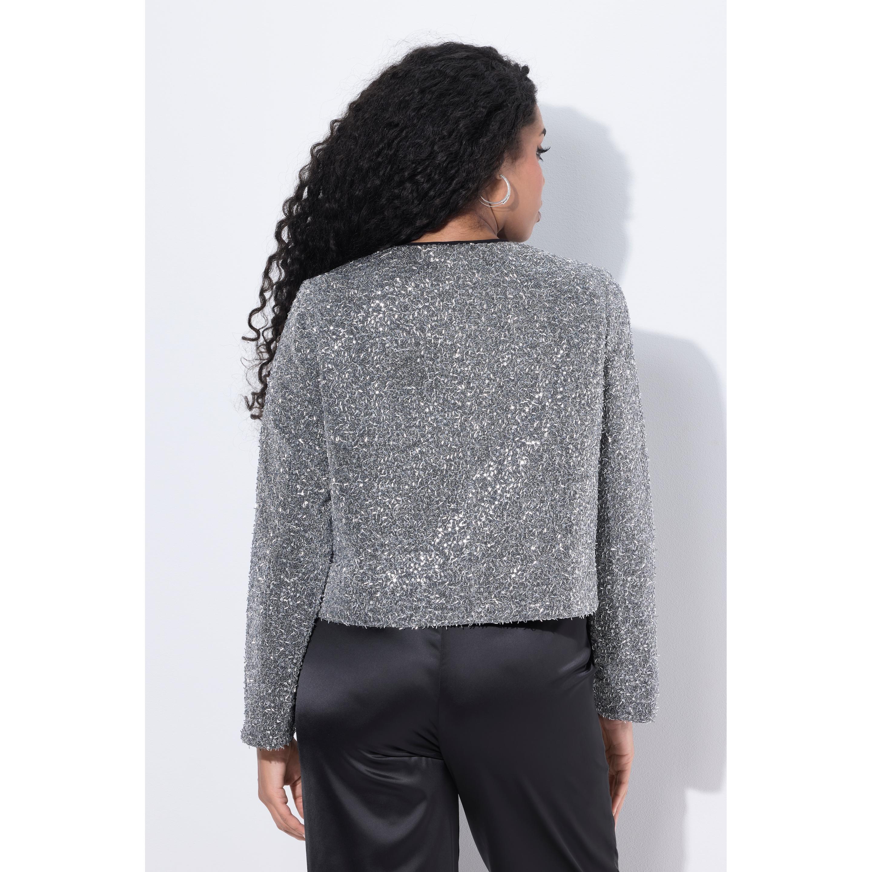 Ulla Popken Bouclé-Jacke, Glitter, Boxy, Rundhals, Langarm Galaxus