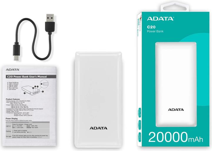 Actual product image Adata C20 (20000 mAh, 15 W, 74 Wh)