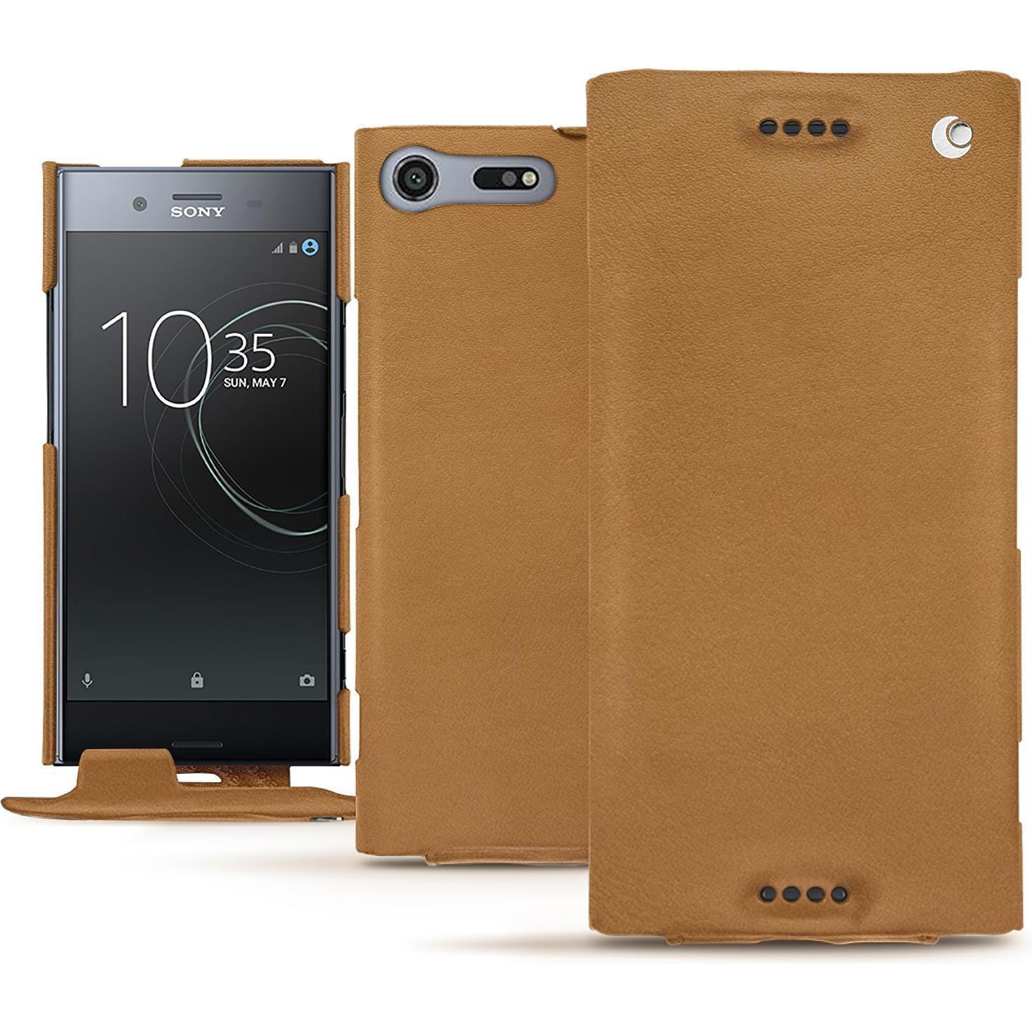 Noreve Lederschutzhülle vertikal (Sony Xperia XZ Premium), Smartphone Hülle, Braun