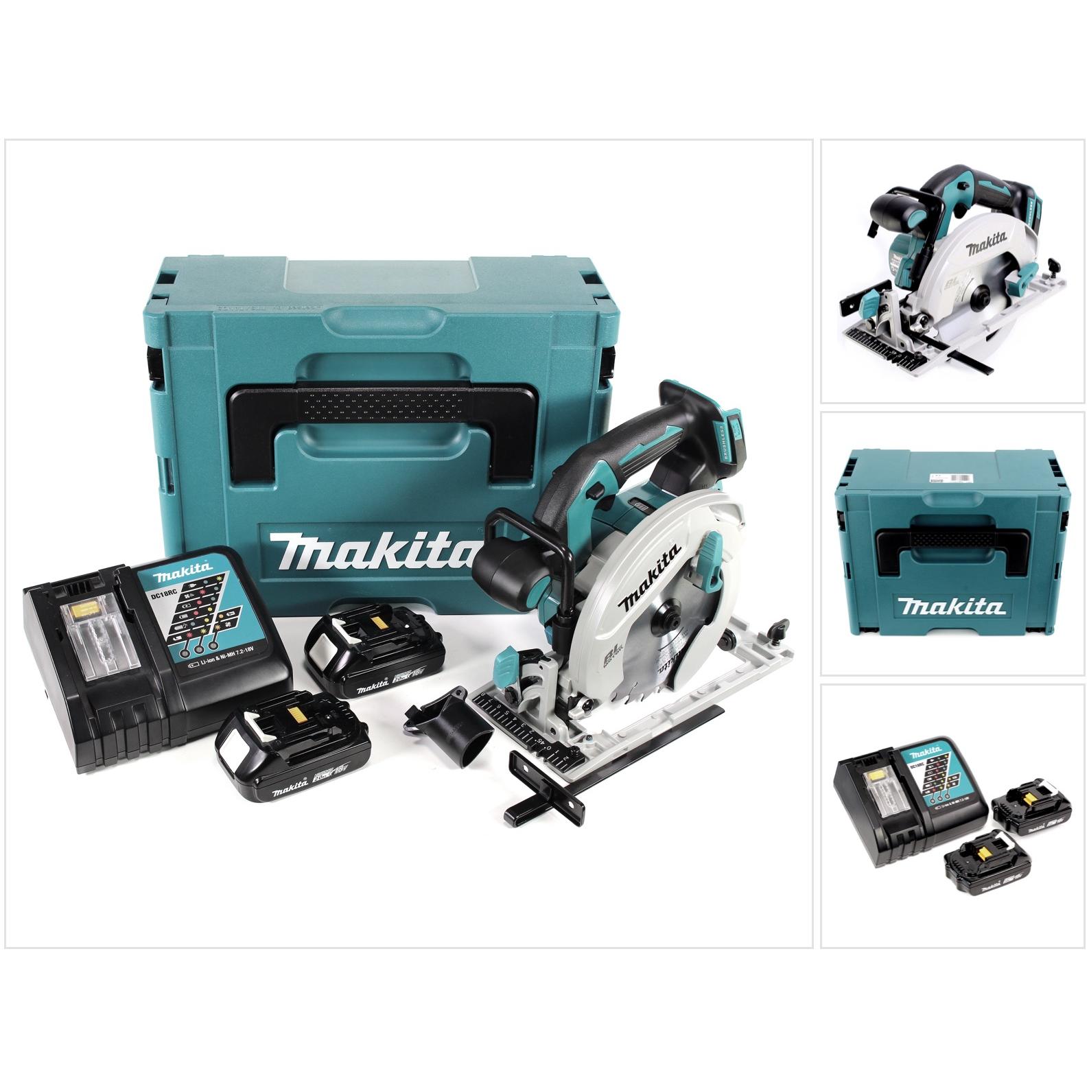 Makita, Handkreissäge, DHS 680 RAJ Akku Handkreissäge 18 V 165 mm Brushless + 2x Akku 2,0 Ah + Ladegerät + Makpac