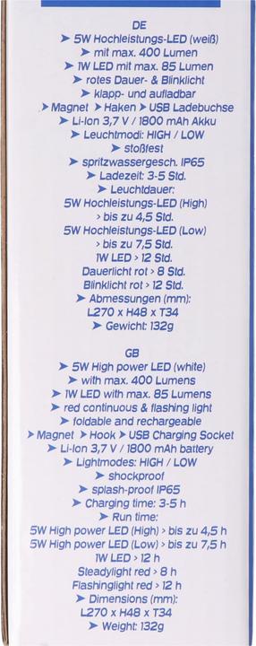 Actual product image XCell Worklight FLIP foldable and rechargeable (400 lm)