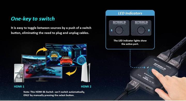Actual product image SpeaKa Professional SP-11990132 2+1 port HDMI switch can be used bidirectionally 76