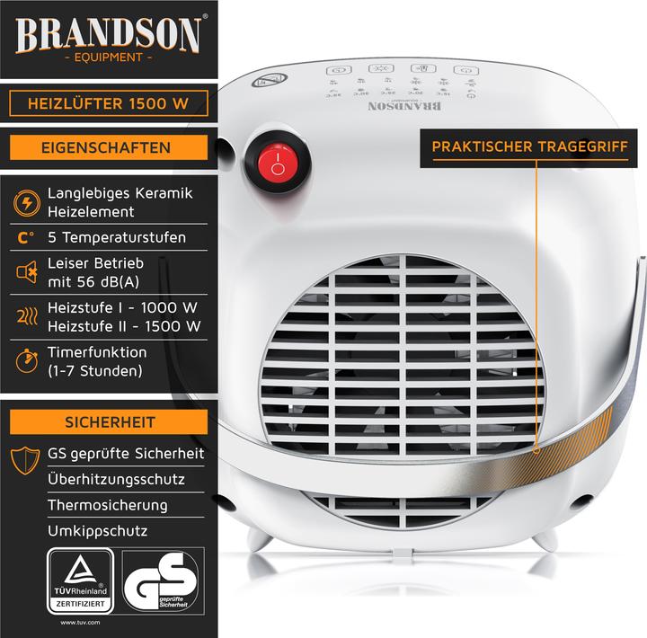 Actual product image Brandson Ceramic fan heater 1500 watt, bathroom quick heater with temperature control, energy-saving, quiet (1500 W)