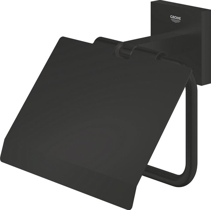 Grohe Porta rotolo di carta igienica Start Cube QuickFix, colla o trapano, nero opaco