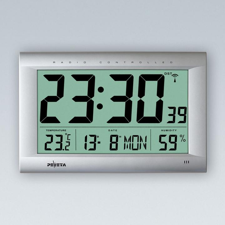 Productafbeelding Peweta Digitale radiogestuurde wandklok DCF77 zilver