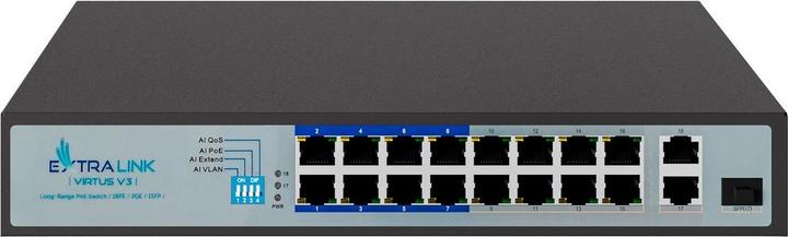 Productafbeelding Extralink VIRTUS V3 Unmanaged L2 Fast Ethernet (10/100) Power over Ethernet (PoE) 1U (16 ports)